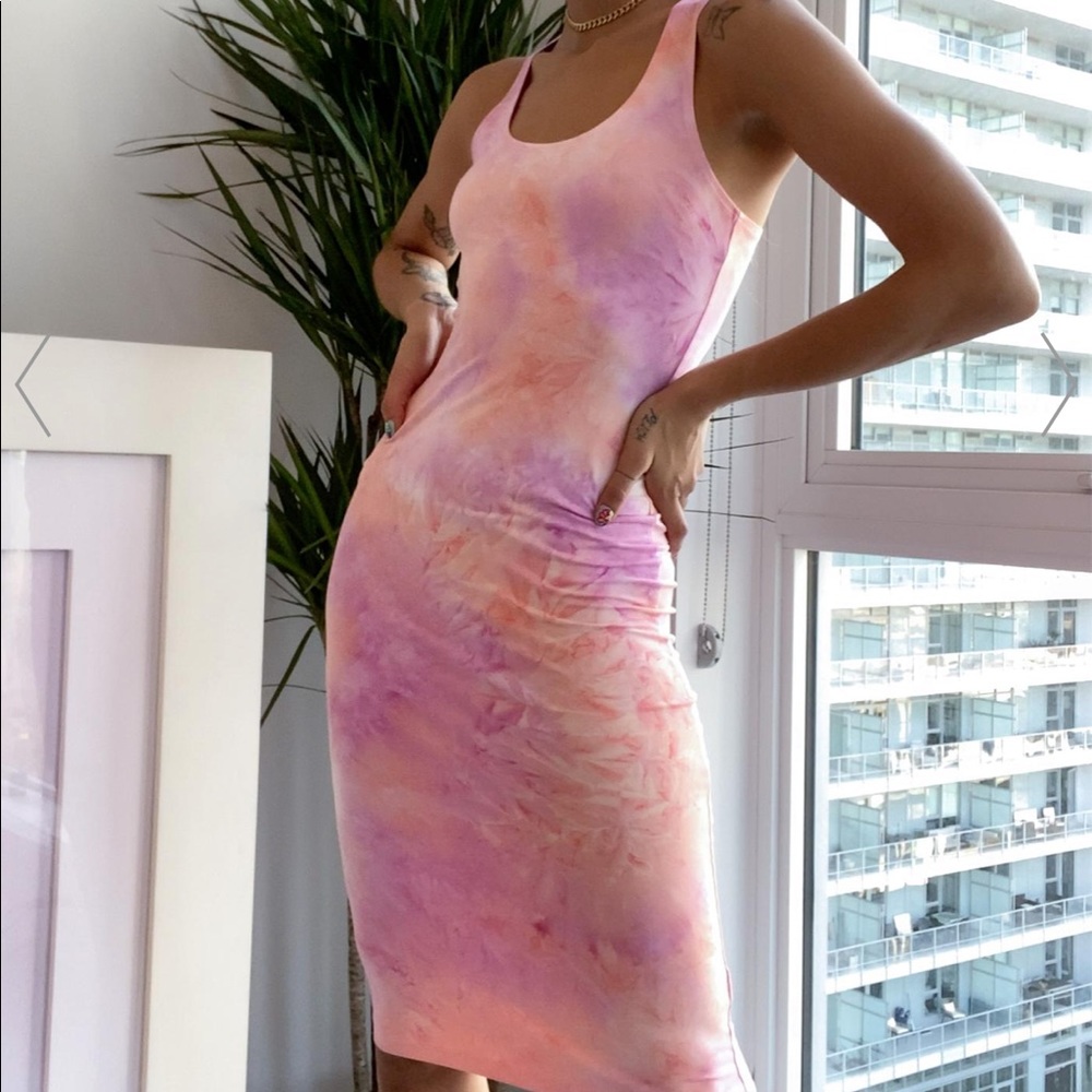 Pink tie dye tight razorback dress coverup